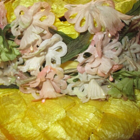 1950s vintage yellow wide brim floral hat rockabilly summer easter main image 4